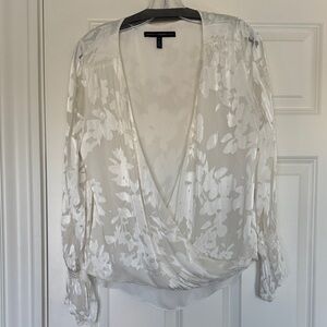 White House Black Market White Floral Wrap Blouse